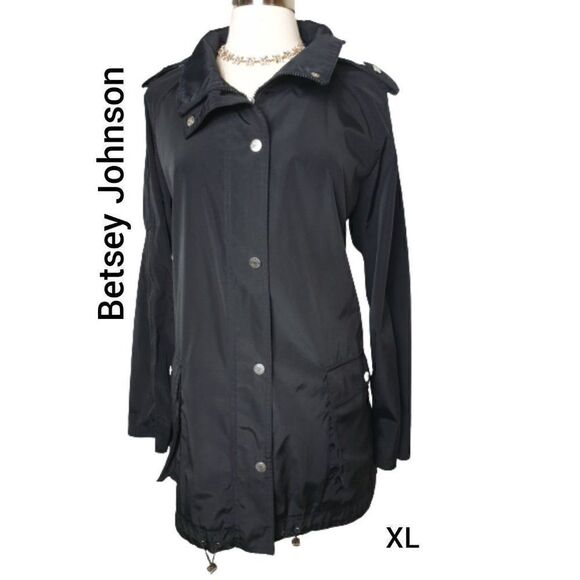 Betsey Johnson Black Lightweight Jacket Full Zip Snap Button Closure Coat XL - Picture 1 of 12